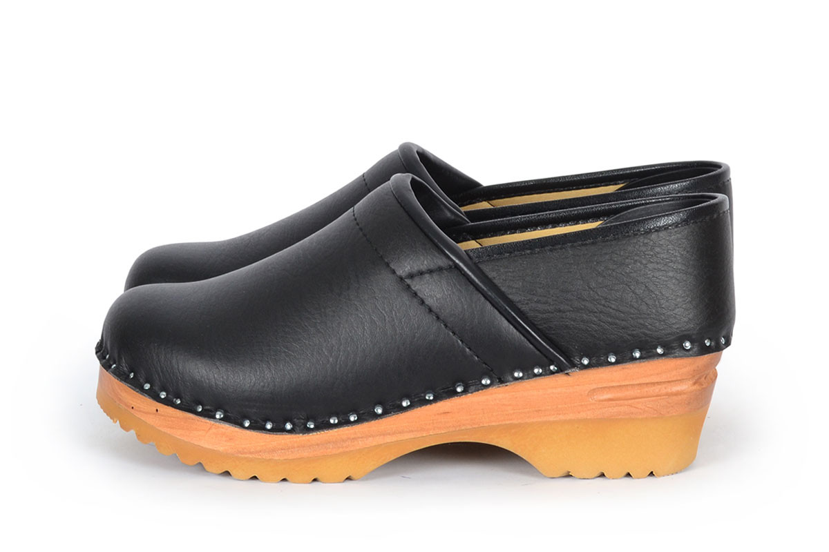 Swedish vegan clogs in black vegan leather from Troentorp Clogs, Bastad
