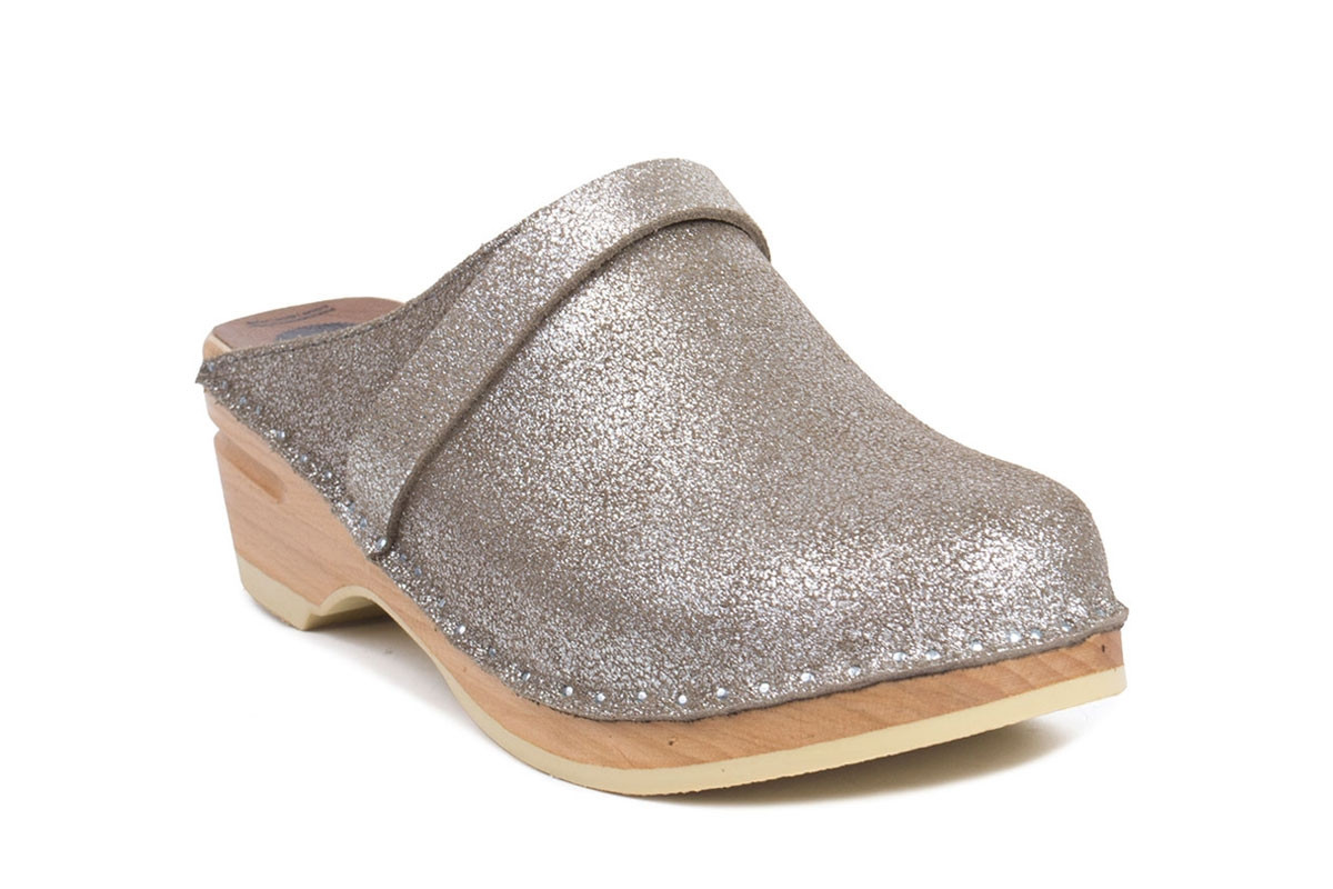 Swedish clog style in silver stardust 