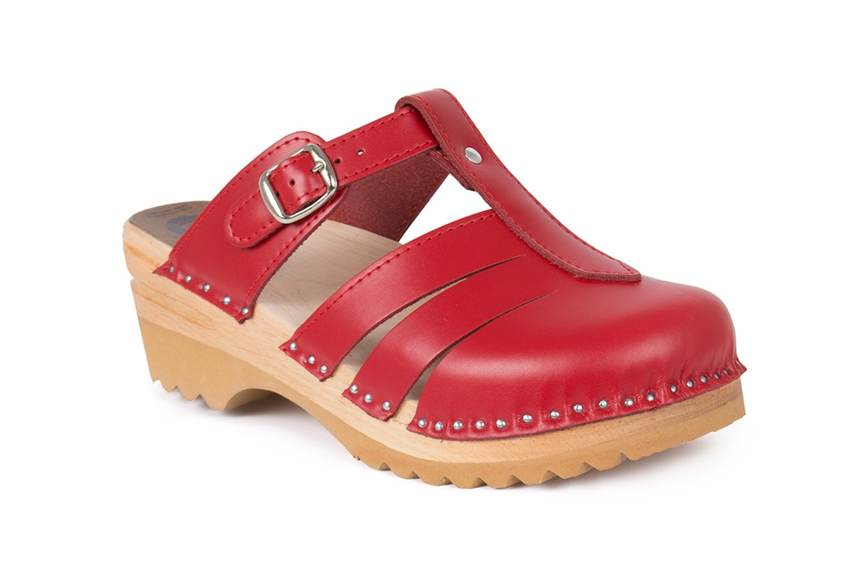 Clog Sandals in red leather | Troentorp 