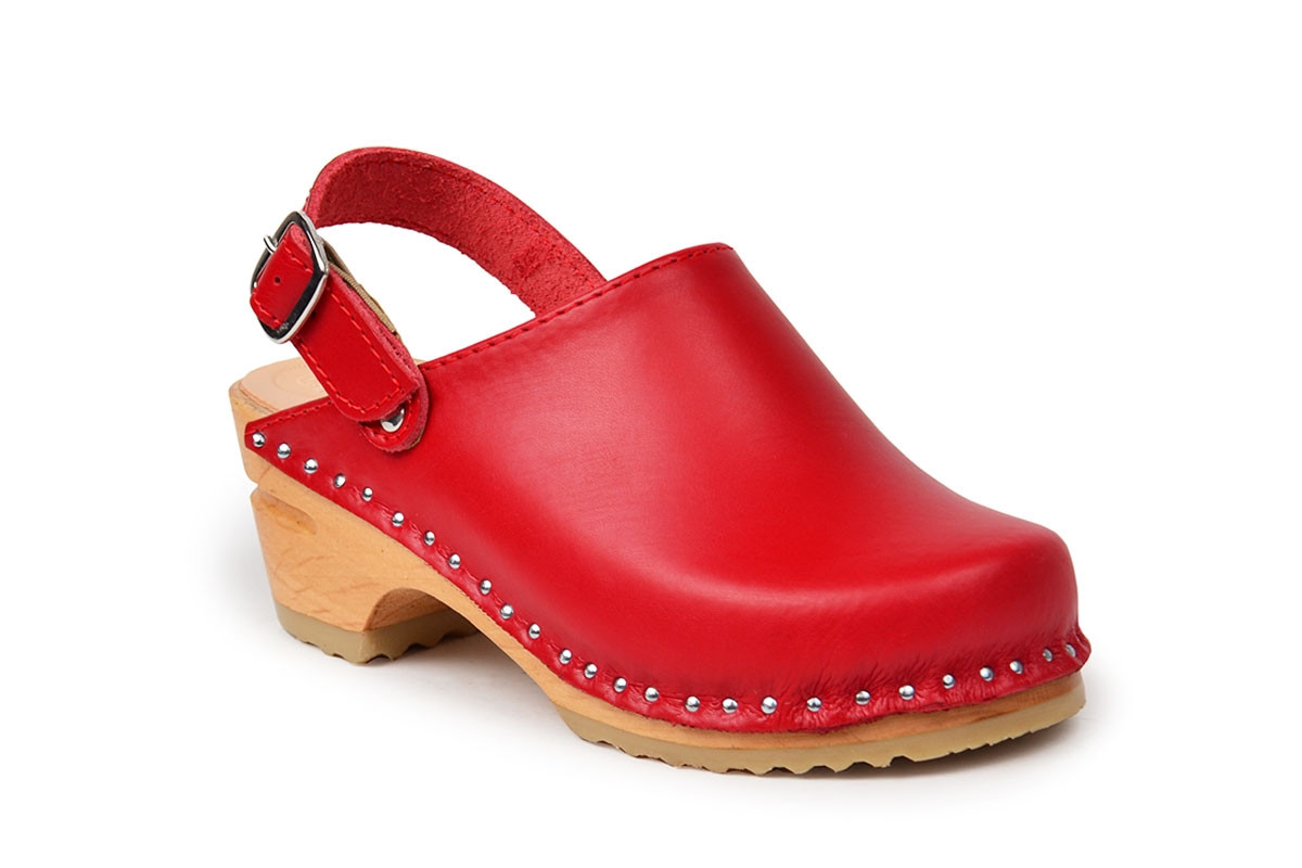 Kids clogs in red leather - Troentorps 