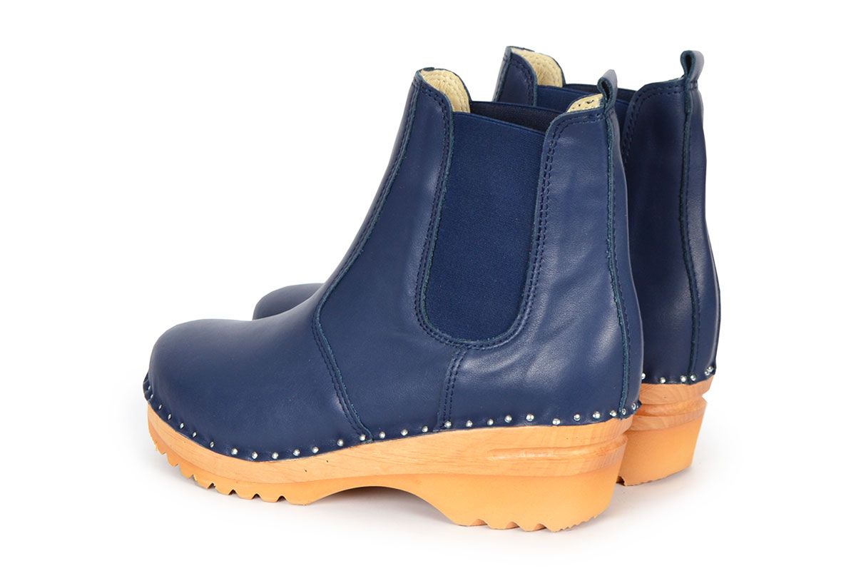 Clog Boot in Marine Blue leather Chelsea style boot with elastic from Troentorp